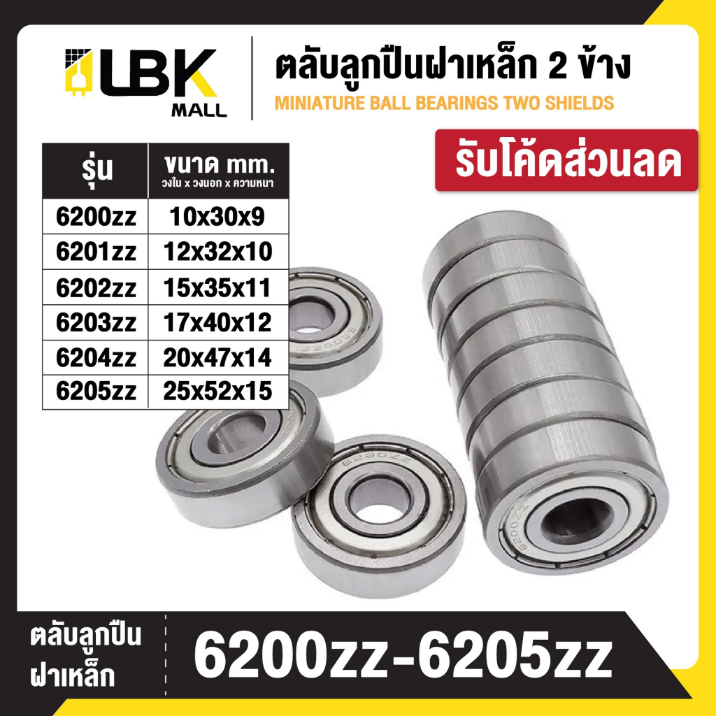 ลูกปืนเม็ดกลมร่องลึก ฝาเหล็ก 2 ข้าง 6200zz 6201zz 6202zz 6203zz 6204zz 6205zz 6206zz 6200 6201 6202 6203 6204 6205 MINIA