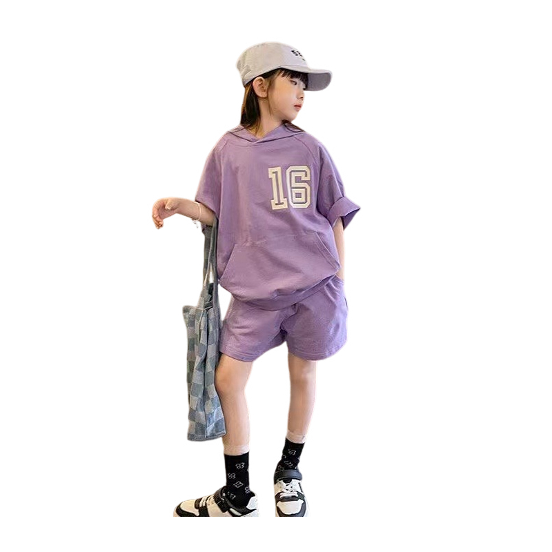KIDSZONE ชุดเซ็ตเด็กผู้หญิง เสื้อมีฮู้ด+กางเกงขาสั้น รุ่น A9388