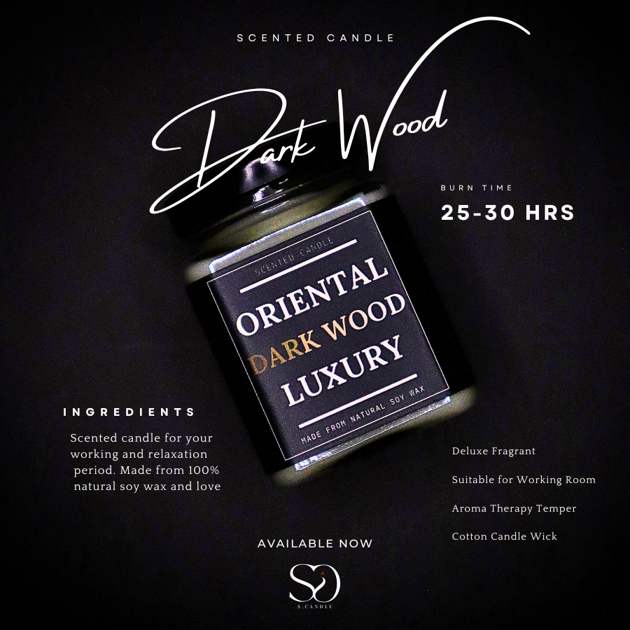 S.candle เทียนหอมกลิ่น Oriental Dark Wood Luxury 110g. เทียนหอมอโรม่า เทียนหอมในห้อง Soywax ไขถั่วเหลือง