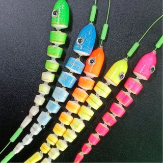 ทุ่นตกกุ้งทรงหนอน 9 ท่อน 15 ท่อน สีสดใส งานแฮนด์เมด มีแบบทุ่นเปล่าและแบบพร้อมตก