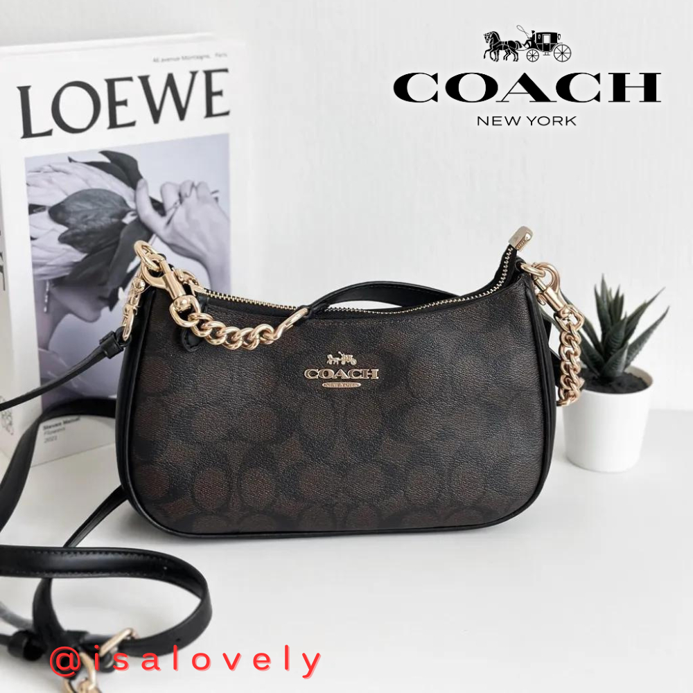 📌Isa Lovely Shop📌  COACH CA548 Teri Shoulder Bag In Signature Canvas Color: brown black
