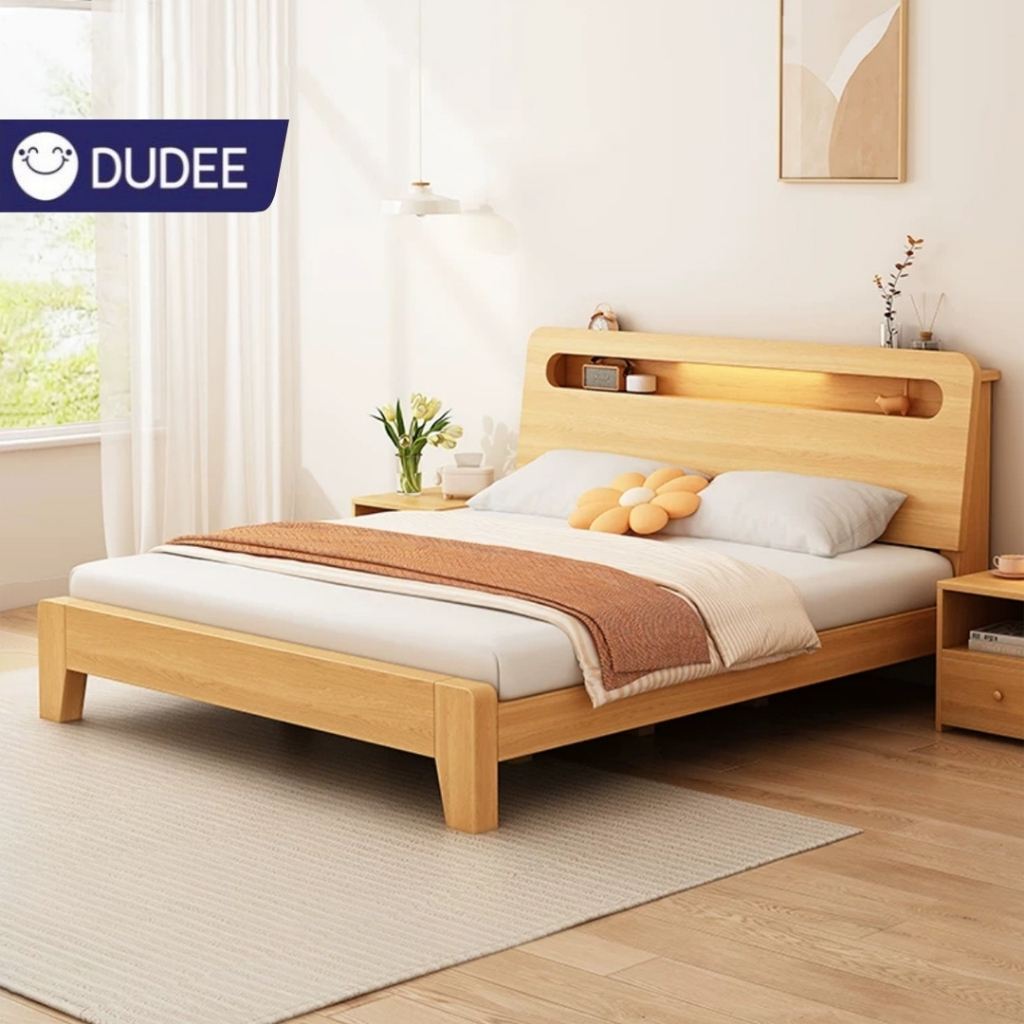 DUDEE เตียงไม้มาพร้อมมีหัวเตียงเก็บของ สไตล์ญี่ปุ่น มินิมอล ทันสมัย