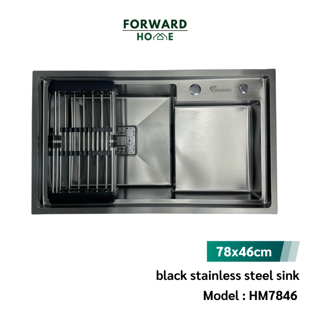 Forward ซิงค์ล้างจาน อ่างล้างจาน 1หลุมพร้อมที่พัก วัสดุสแตนเลส ขนาด78x46ซม. black stainless steel sink รุ่น HM7846