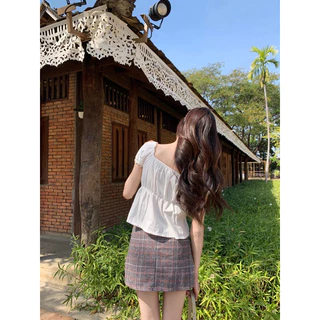 เสื้อแขนตุ๊กตา กระดุมดอกไม้ แต่งขอบลูกไม้ -ttm / VB0300