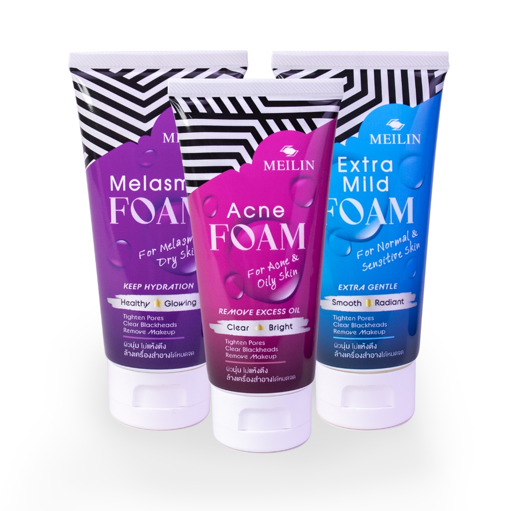 Meilin Facial Foam เมลิน โฟมล้างหน้าชนิดอ่อนโยน ไม่มีฟอง (3 สูตร 2 ขนาด)