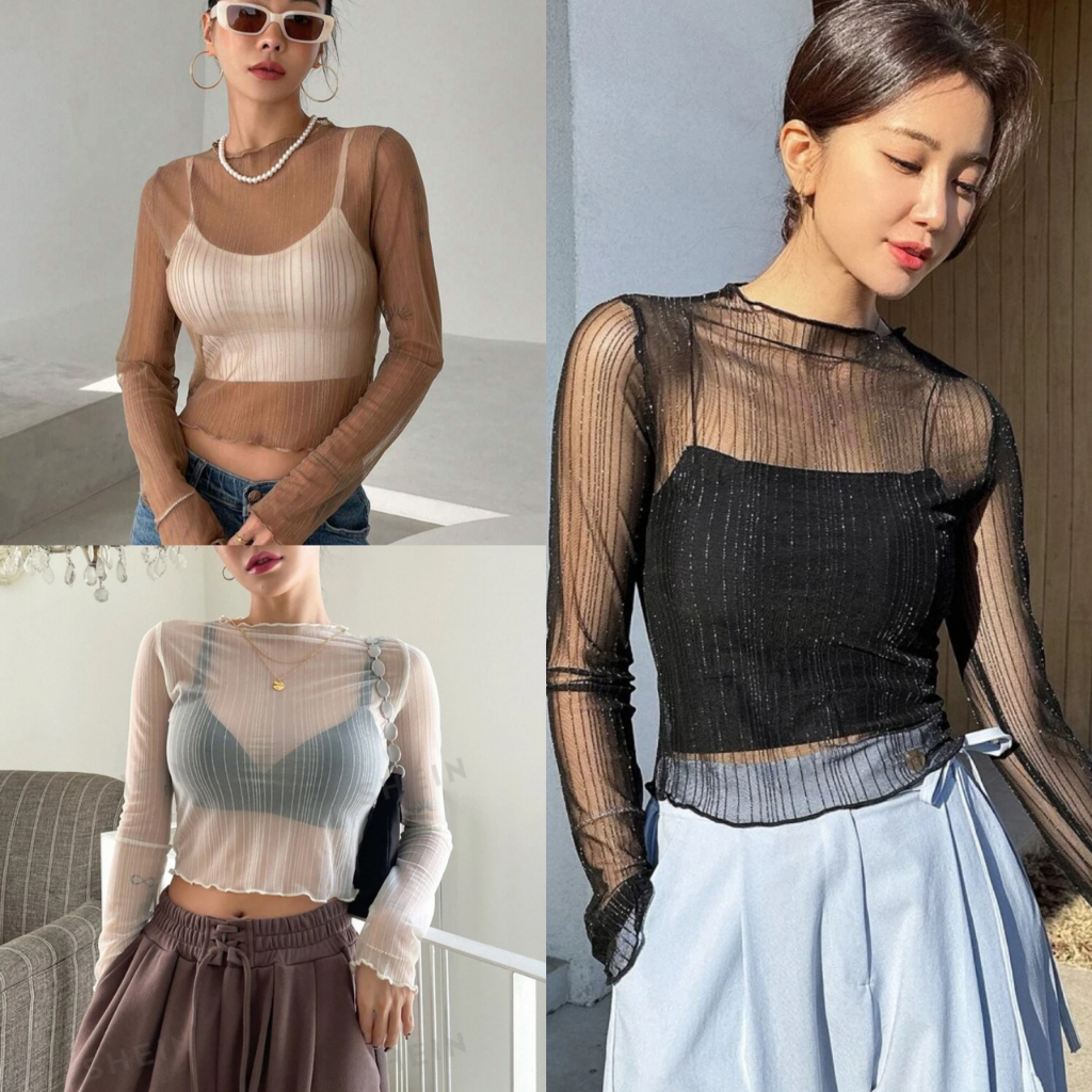 พร้อมส่ง เสื้อครอปซีทรู ขอบหยัก ไม่รวมเสื้อด้านใน