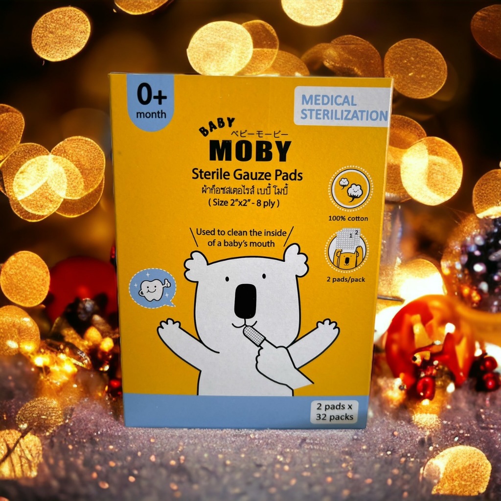 Moby ผ้าก็อตเช็ดฟัน สเตอริไรท์ สำหรับเช็ดลิ้น แบบกล่อง 32 ชิ้น Sterile Gauze Pads