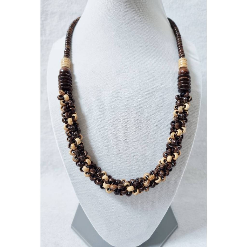 สร้อยคอ กะลามะพร้าว กะลา กระลา ไม้ วินเทจ เครื่องประดับ ผู้หญิง สตรี ชุดผ้าไทย ผ้าฝ้าย งานทำมือ น้ำตาล Necklace Coconut