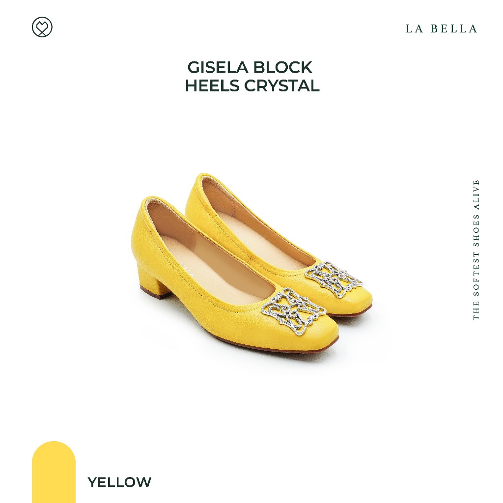 LA BELLA รุ่น GISELA BLOCK HEELS CRYSTAL - YELLOW