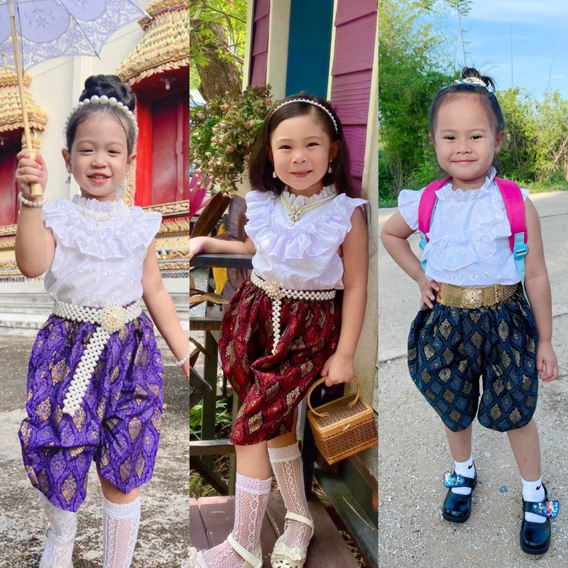 ชุดเสื้อแขนกุด+โจงกระเบนลายไทย ชุดสงกรานต์