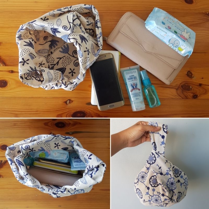 JAPANESE KNOT BAG ถุงผ้าคล้องข้อมือ สุดฮิต ลายช้าง 3 แบบ สุดคุ้ม !1 ใบใช้ได้ 2 ด้าน