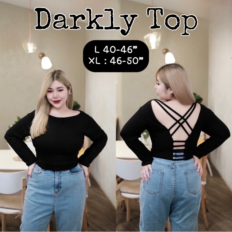 𝗗𝗮𝗿𝗸𝗹𝘆 𝗧𝗼𝗽 เสื้อแขนยาว ครอปสายหลัง ❤️สาวอวบ❤️ ผ้าสเปนเด็กซ์ มีส่งด่วน