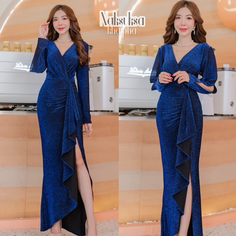 Dress ชุดราตรี เพื่อนเจ้าสาว ผ้ากิตเตอร์ Vi5034