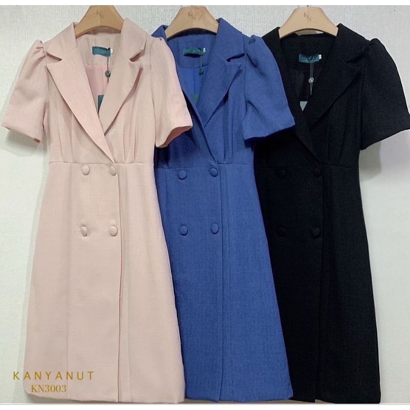 KN3003_เดรสคอปกหยักทรงป้ายหน้า (S.M.L.XL)