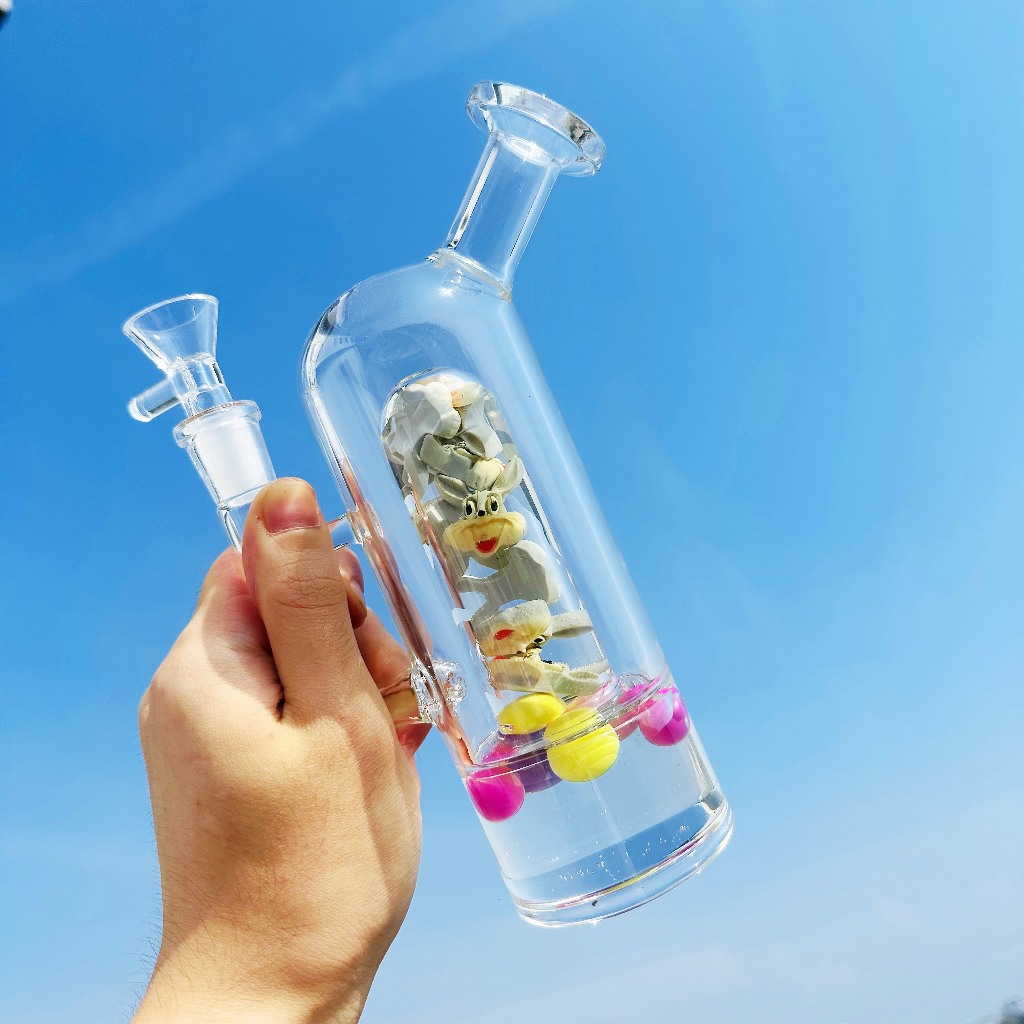 บ้องแก้วสัตว์ประหลาด Glass Bong 19เชน/cm สมุนไพร สไตล์พื้นฐาน แกะสลักลายใบไม้บินอย่างดี สาย
