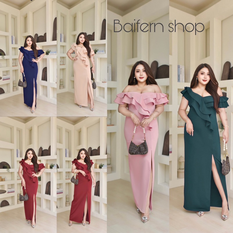 Fern006-1 ชุดออกงานผ้ามิลินยืดมาละค่ ทรงสวย ใส่เป๊ะมาก ไหล่ดึงยางใส่ได้ 3แบบเลยค่ แพทเทิร์นเป๊ะเหมาะใส่ออกงาน