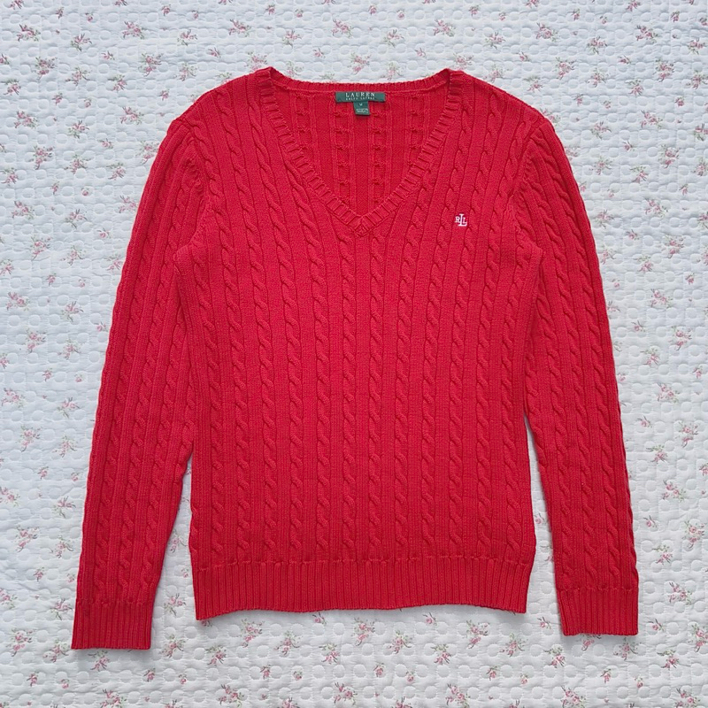 red polo ralph lauren cable-knit มือสอง 🏷️ green label