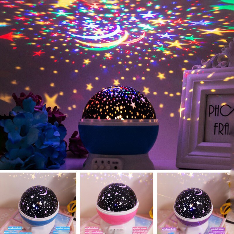 โคมไฟหัวเตียง โคมไฟฉายดาว ไฟ LED ดาวหมุนได้ ไฟตกแต่งห้อง โคมไฟดาว รูปร่างทรงกลม สามารถฉายแสงรูปดวงดาวหลากสีได้ 360 องศา