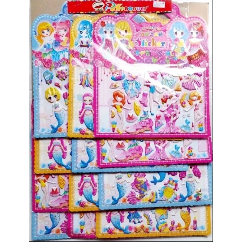 สติ๊กเกอร์นูนตุ๊กตาแต่งตัว/การ์ตูนคละแบบ12ชิ้น/เซ็ท