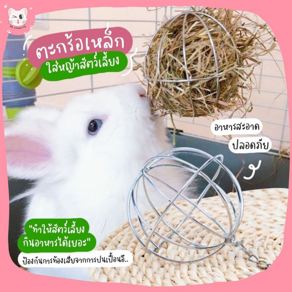 ตะกร้อใส่หญ้า สำหรับสัตว์เลี้ยง ตะกร้อใส้หญ้าสำหรับกระต่าย ตะกร้อลูกบอลสำหรับใส่หญ้าแขวนไว้ในกรง