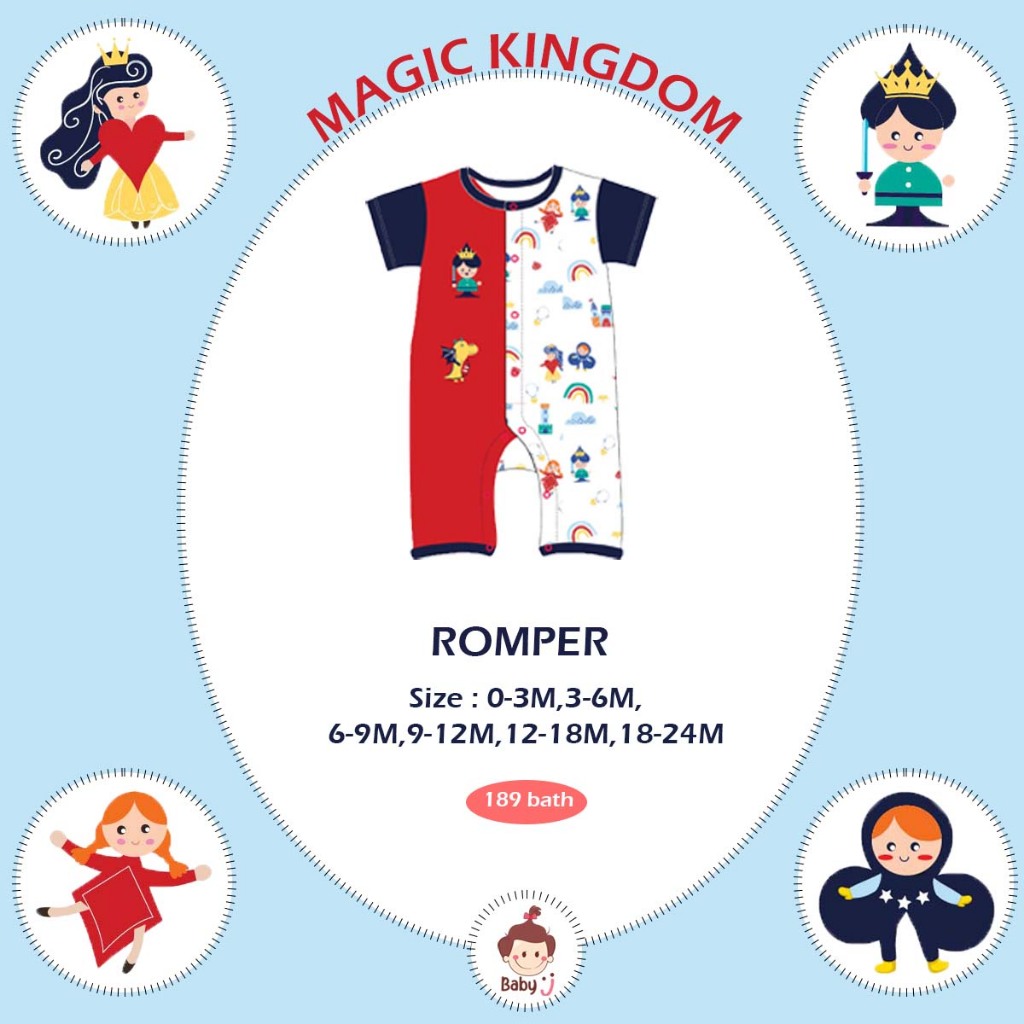 Romper ชุดรอมเปอร์ ขายาว - แขนสั้น ปักตัวการ์ตูนน่ารักๆ ทางฝั่งซ้าย ผลิตจากผ้า cotton 100%
