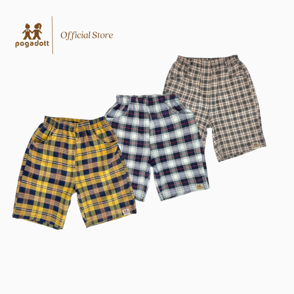 POGADOTT กางเกงขาสั้นเด็กผู้ชาย 2-12 ปี ลายสก๊อต Urban summer เกรดห้าง