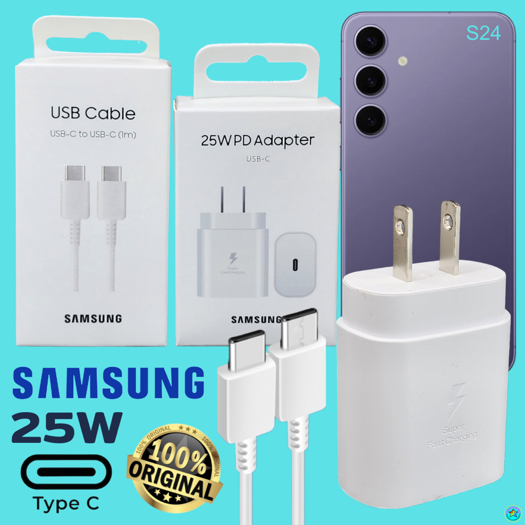 ที่ชาร์จ Samsung 25W Usb-C to Type-C ซัมซุง S24 หัวชาร์จ (US) สายชาร์จ 1-2เมตร Adaptive Fast Charging