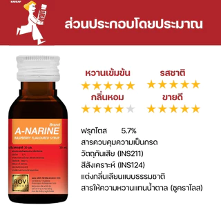 !!ถูกที่สุด!! A-narine เอนารีน น้ำหวานเข้มข้นรสราสเบอร์รี่ 3 - 5 ขวด 30 ml น้ำหวานเข้มข้น น้ำเชื่อม