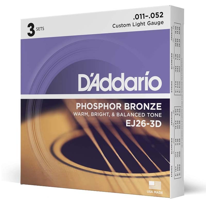 D'Addario EJ15/EJ16/EJ26 สายกีตาร์-Phosphor Bronze Acoustic Guitar Strings, 3-Pack - รูปที่ 2