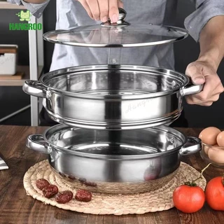 HANGROO POT-G หม้อนึ่งฝาใส 2/3ชั้น ขนาด28cm. หม้อสแตนเลส อเนกประสงค์ ใช้ได้ทุกเตา