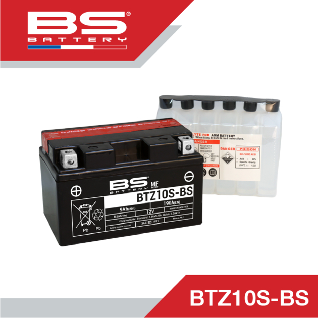 แบตเตอรี่ MF รหัส BTZ10S-BS สำหรับรถรุ่น Yamaha , Honda , Kawasaki , BMW