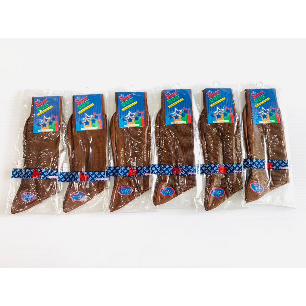 ถุงเท้านักเรียน Super Dog  สีน้ำตาลล้วน ถุงเท้านักเรียน นักศึกษา ข้อยาว  Student Socks