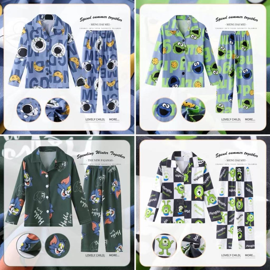 ชุดนอนเด็ก เสื้อผ้าเด็กผู้ชาย ชุดนอนเด็กผู้ชาย นักบินอวกาศ ปิกาจู ทอมแคท ผ้าฝ้ายคุณภาพสูง 90~160