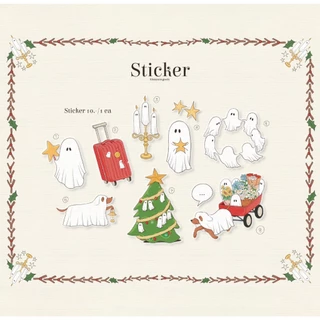 (6 ชิ้น 50.-) Sticker Christmas and the little ghost สติกเกอร์ไดคัท ขอบใส เนื้อด้านกันน้ำ - khunyunn