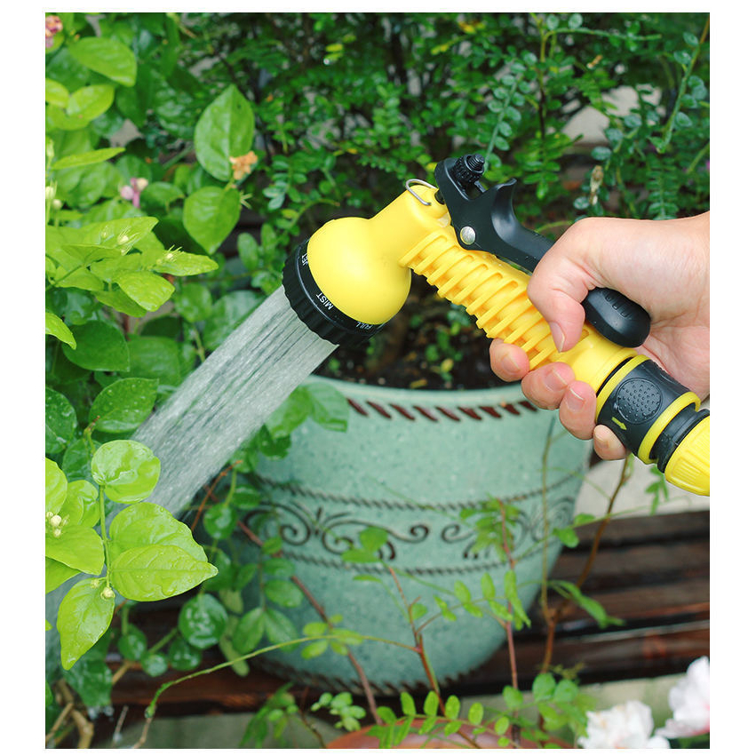 หัวฉีดรดน้ำ อุปกรณ์หัวฉีดเเรงดันปรับได้7ระดับ อุปกรณ์ต่อสายยางรดน้ำ หัวฉีดรดน้ำต้นไม้สีเหลือง