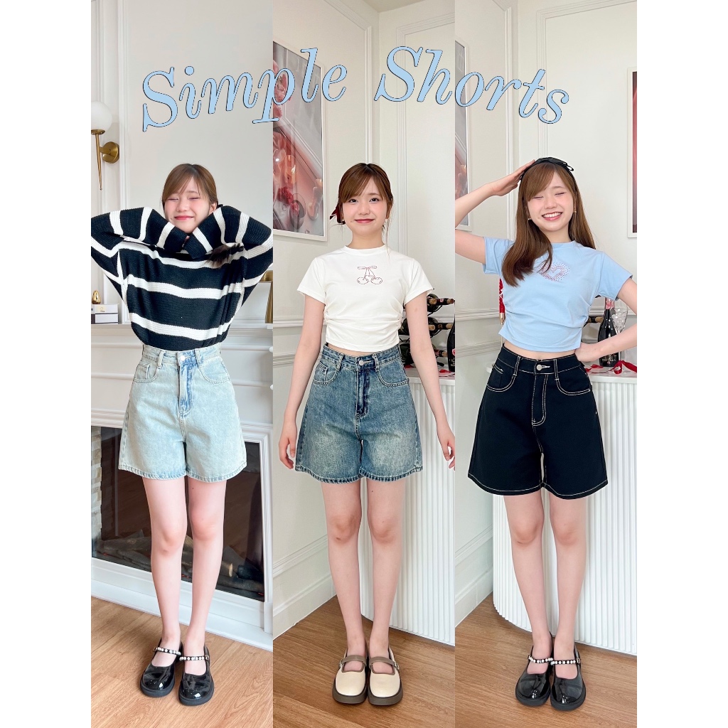 ซื้อ ( พร้อมส่ง ) กางเกงยีนส์ขาสั้นสามส่วน Simple Short (JS-030)