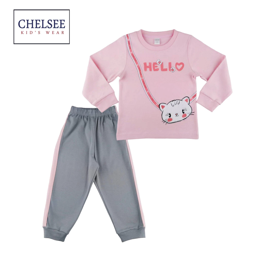 Chelsee ชุดนอนแขนยาว เด็กผู้หญิง รุ่น 237966 ลายแมว อายุ 2-10 ปี ผ้า Cotton Interlock ผ้านิ่ม ไม่หนาไม่บาง