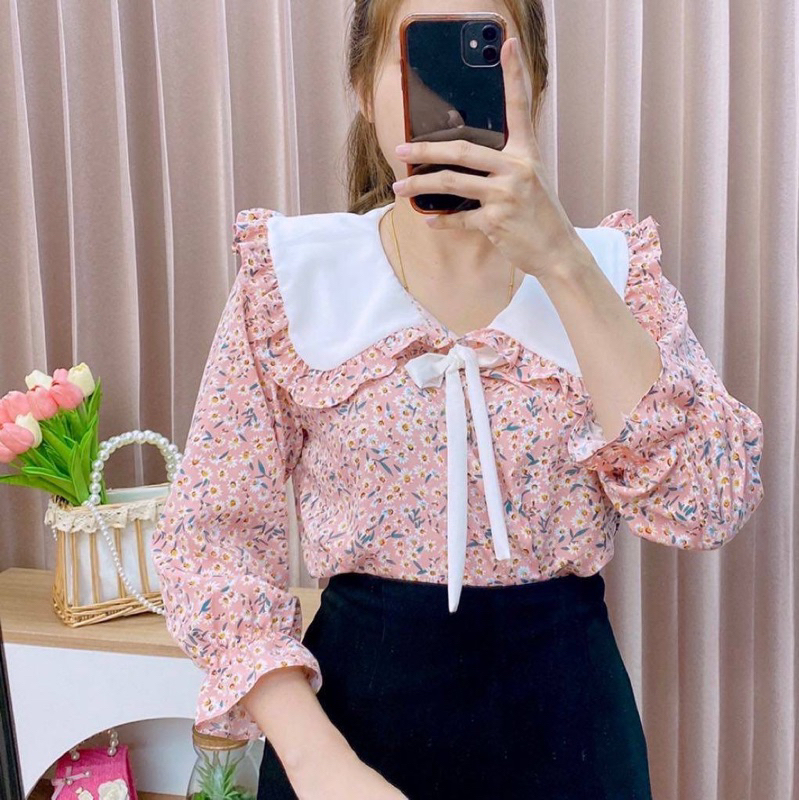 เสื้อคอบัวระบายรอบคอ อก40ยาว24
