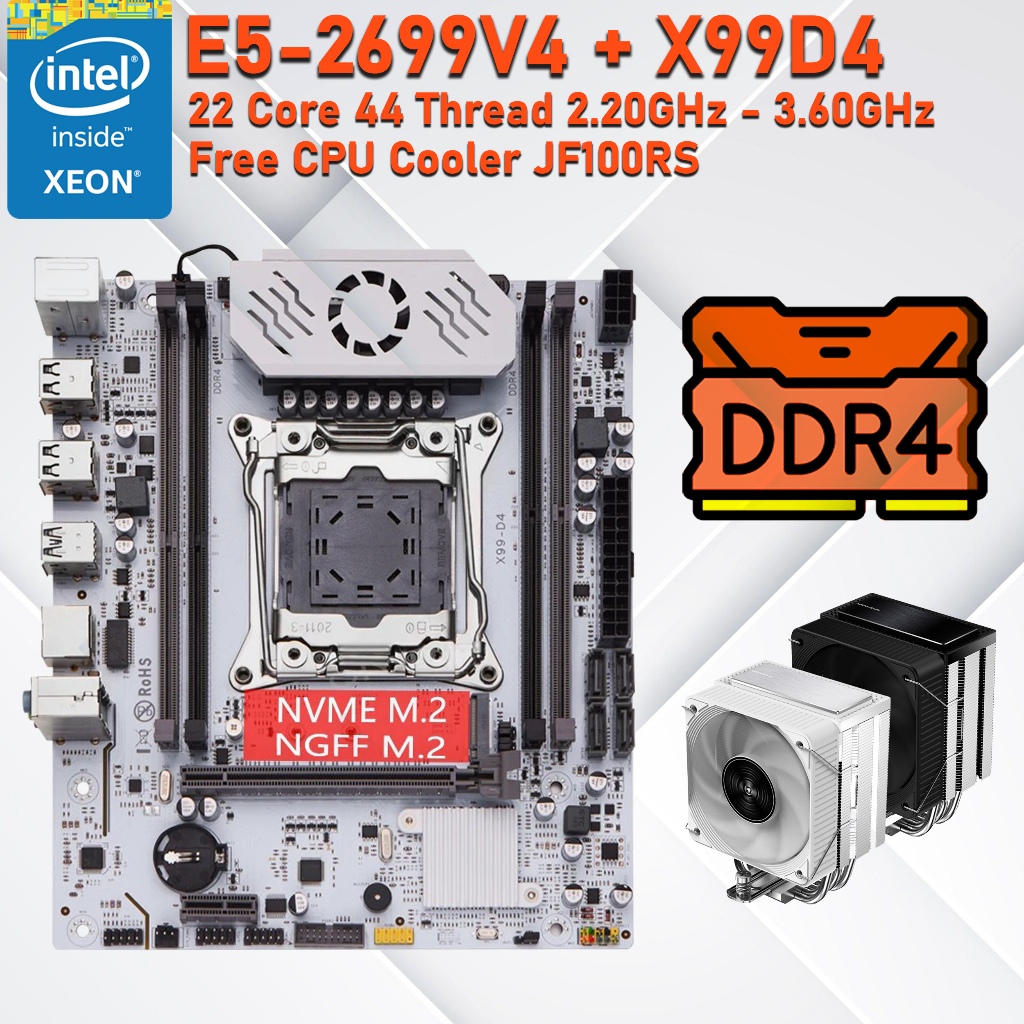 X99 X99D4 Xeon E5-2699V4 Set CPU MB Cooler Memory Ram ชุดสำหรับทำงาน เล่นเกม เปิดบอท เรนเดอร์