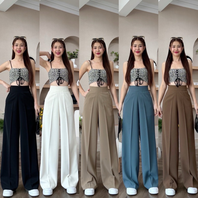 กางเกงขากระบอกกลางผ้าลิลลี่ งานซิปหลัง🧸☁️🧺🍯