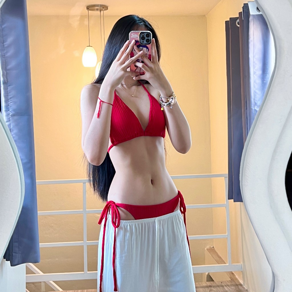 🌈MesubShop🌈ชุดว่ายน้ำบิกีนี่ 2 ชิ้น ผ้าเปลือกไม้ มีฟองน้ำในตัว 🛟 ผ้าหนาใส่สบายเชือกแต่งผูกได้เอง รุ่น ชายหาด B-005-3-AA - รูปที่ 5