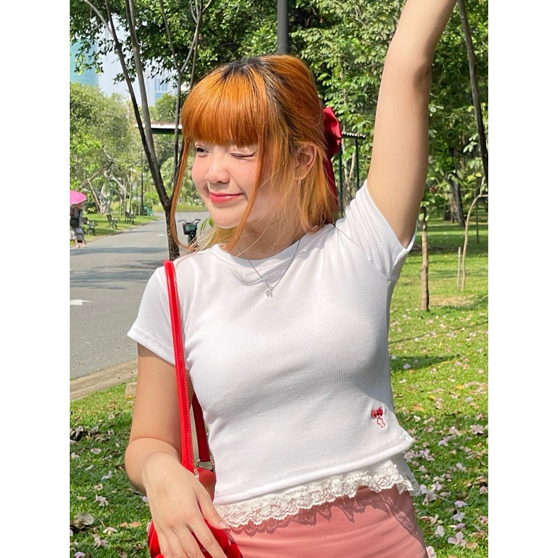 เสื้อยืดเข้ารูป สีblanc(ขาว) รุ่น Dollette ribbon  top🎀