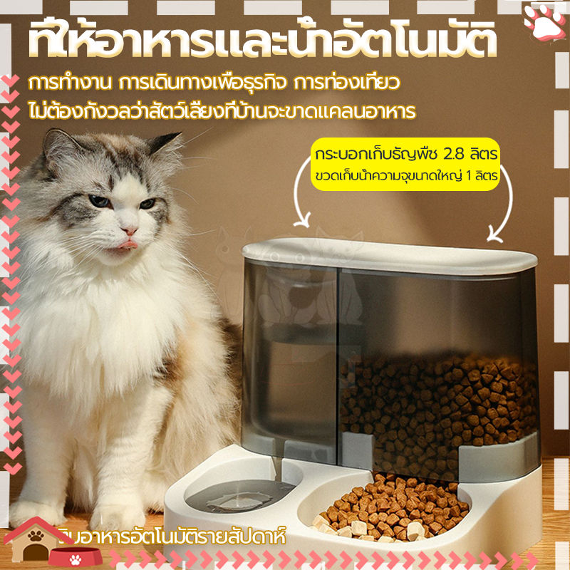 ที่ให้อาหาร-น้ำอัตโนมัติ ที่ให้อาหารสัตว์เลี้ยง 2.8L ความจุสูง ถังเก็บเมล็ดข้าว เป็นระบบให้น้ำอัตโมัติ ใช้งานง่าย