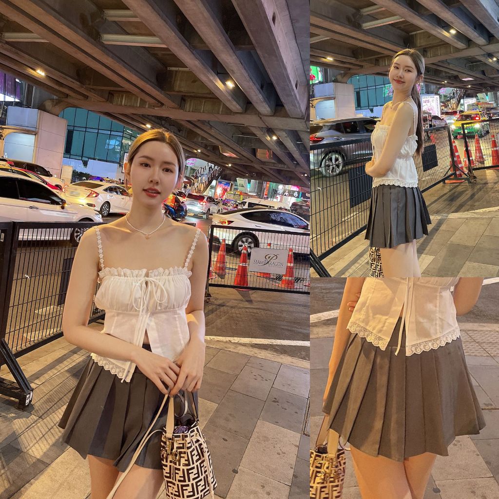 ขาว/เทา/ดำ  WINDY PLEATED TENNIS SKIRT กระโปรงสั้นจับจีบรอบที่ทั้งทรงสวย และใส่สบายสุดๆ