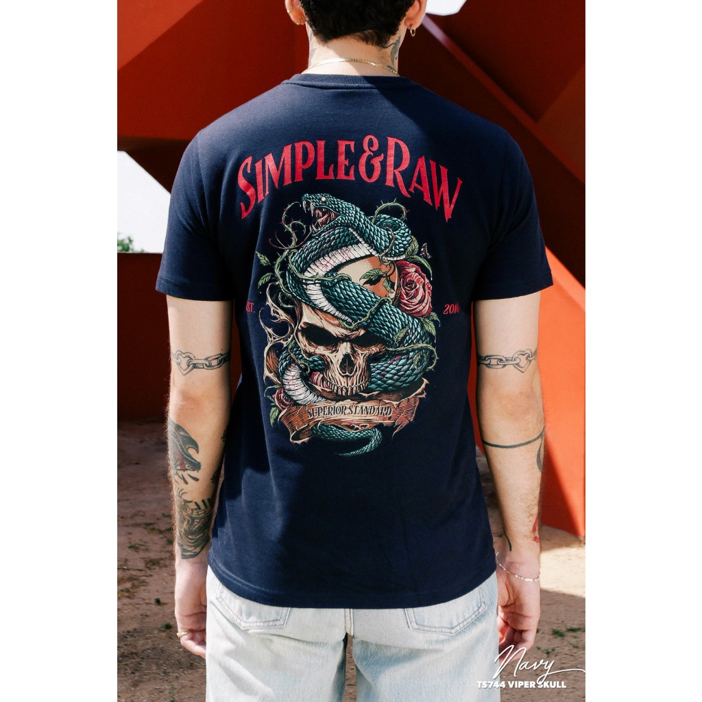 Simple&Raw - เสื้อยืด TS744 Viper Skull (Navy)
