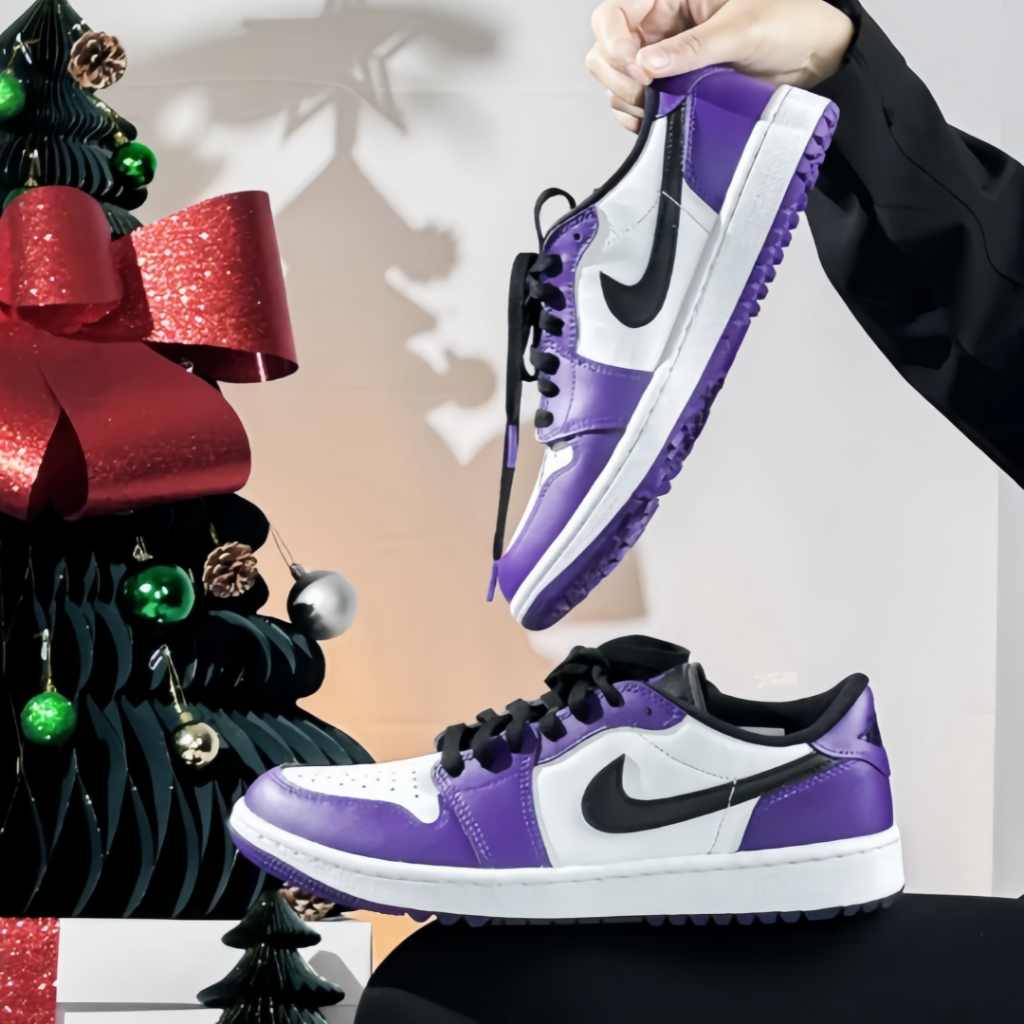 Nike Air Jordan 1 Low Golf Court Purple Purplish white gentleman Woman ของแท้ 100 % style Sports shoes Running shoes