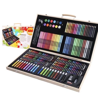 ชุดระบายสี180ชิ้น กล่องไม้พาเลท รวมสีทุกแบบ สีไม้ สีน้ำ สีเทียน สีเมจิก เซ็ต180pc สุดคุ้มค่า ราคาประหยัด เพื่อการศึกษา