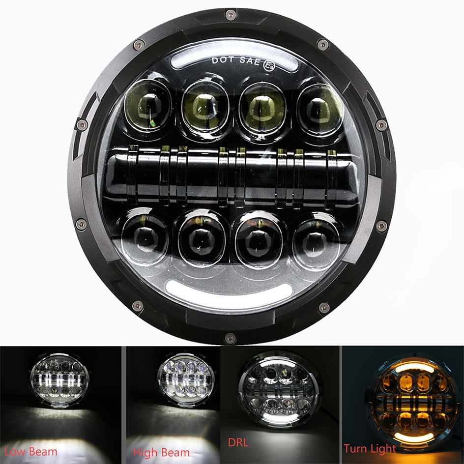 DOT อนุมัติแล้ว 7นิ้ว led มอเตอร์ไซค์ไฟหน้า DRL 300W 6000k พอดีกับรถจี๊ป SUV Jeep 4×4 Harley BMW Yamha