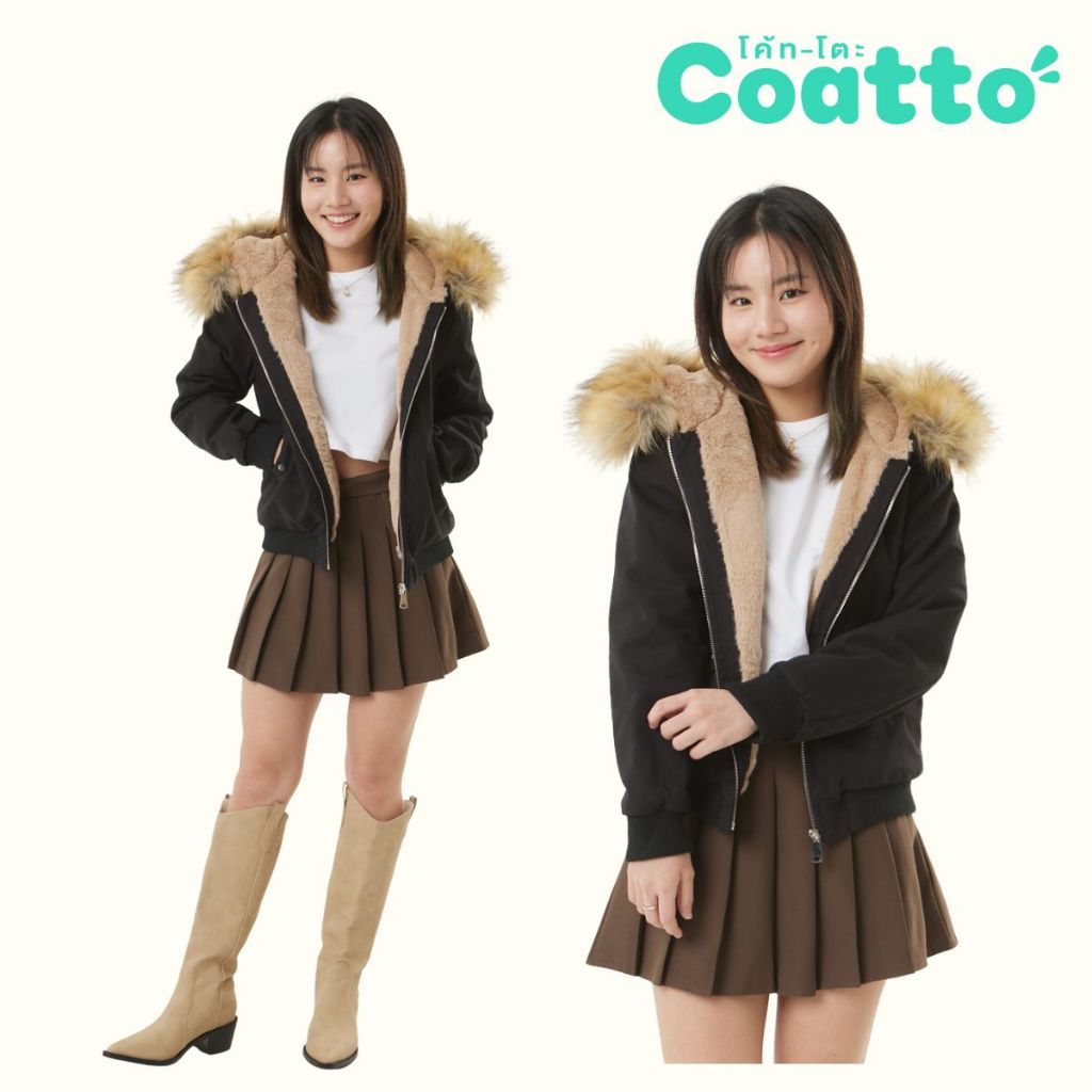 [Coatto.bkk] แจ๊คเก็ตเสื้อกันหนาวบุขนนิ่ม พร้อมฮู้ดเฟอร์ (C535)