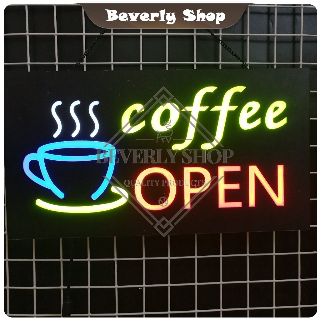 coffee OPEN ขนาด 44 * 24 * 3.5 cm ป้ายไฟอะคลีลิค ป้ายไฟตัวอักษร LED ตกแต่งหน้าร้าน สร้างความโดดเด่น